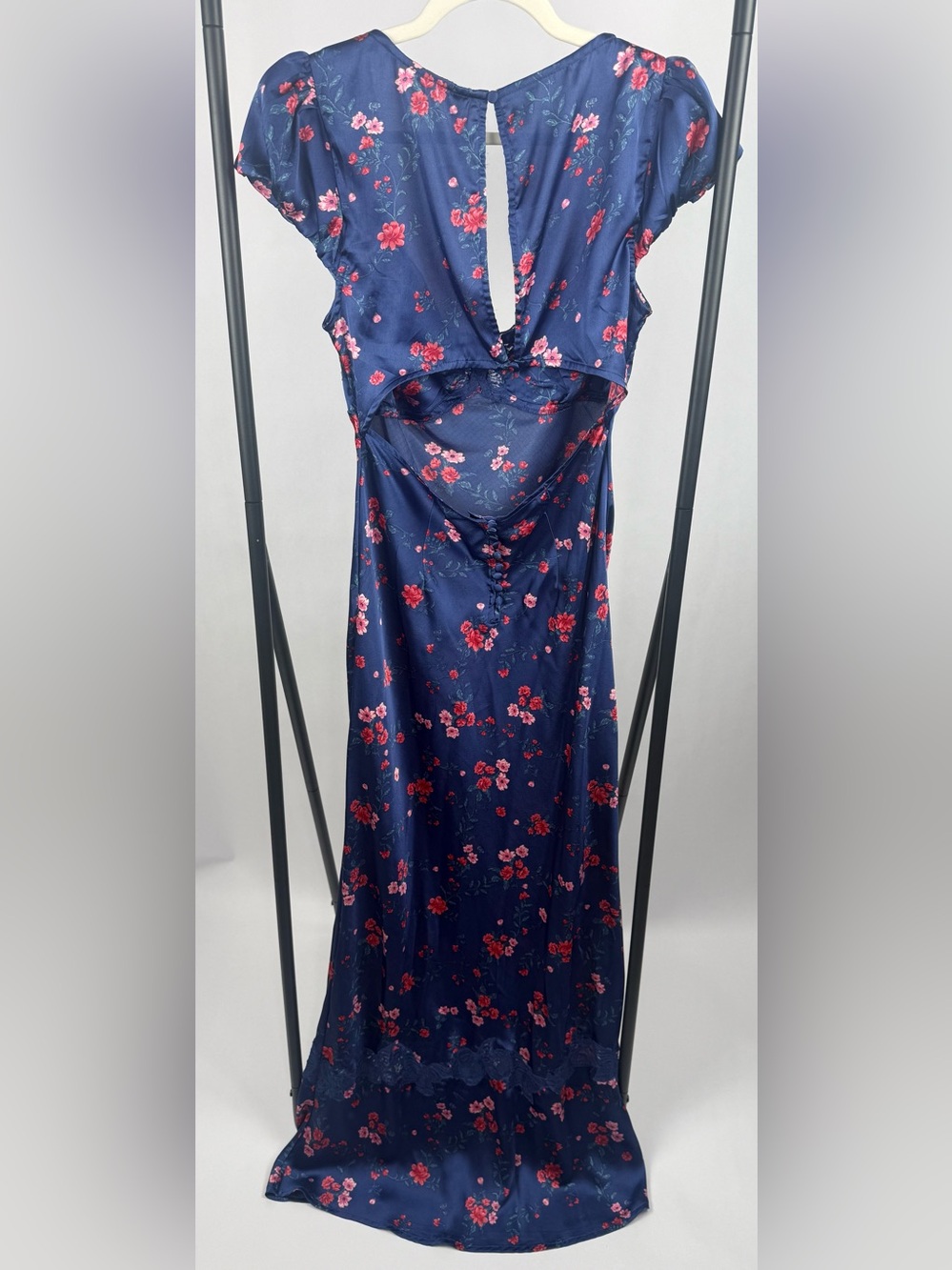 Free People Butterfly Babe Maxi Dress Blue Floral Lace Open Back L - Picture 7 of 9